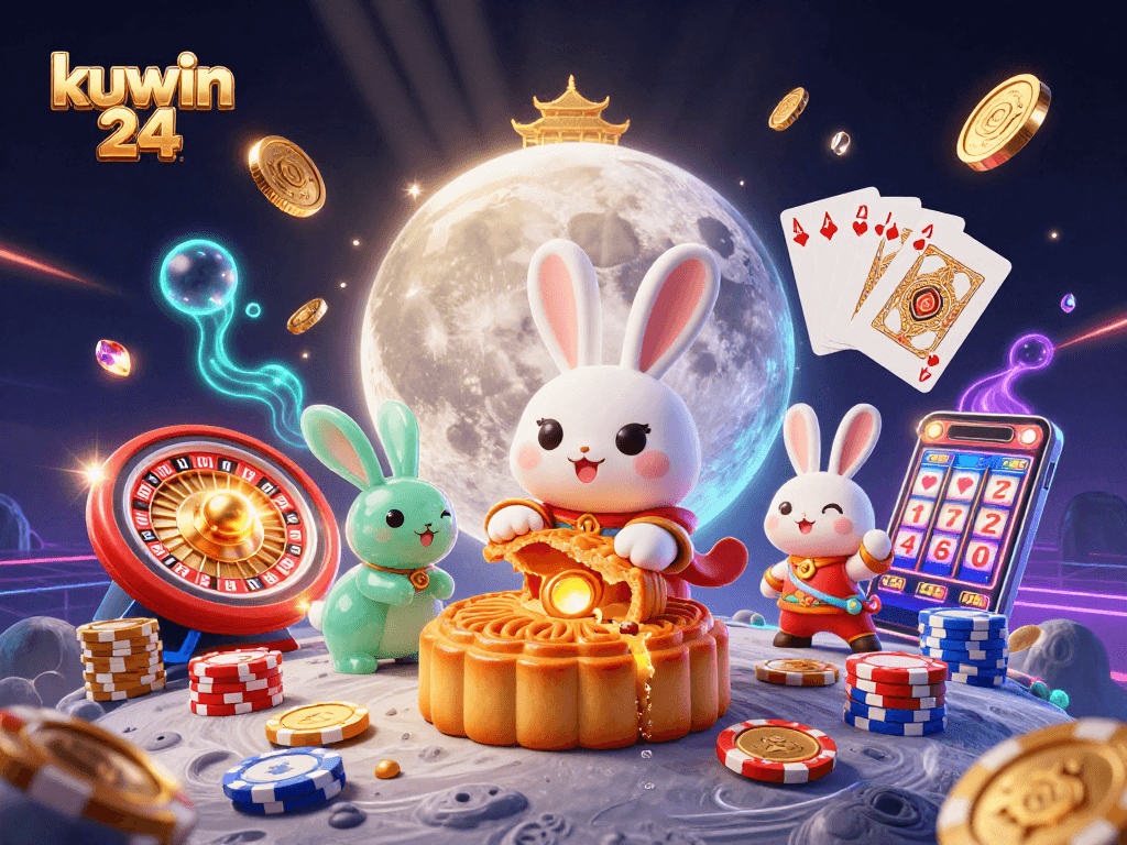 Experience winning with kuwin 24 in an exciting gambling scene filled with vibrant casino elements and characters.