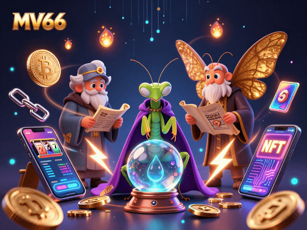 Engage in winning strategies at MV66, featuring vibrant 3D casino elements and mystical characters.