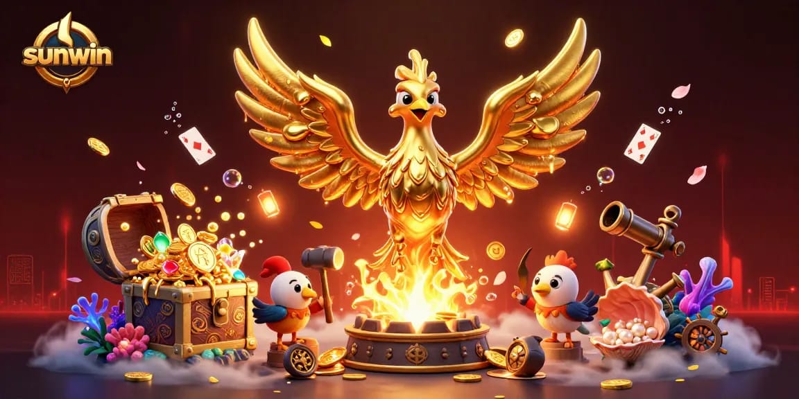 Engage with sunwin's golden phoenix in a vibrant and immersive casino illustration.