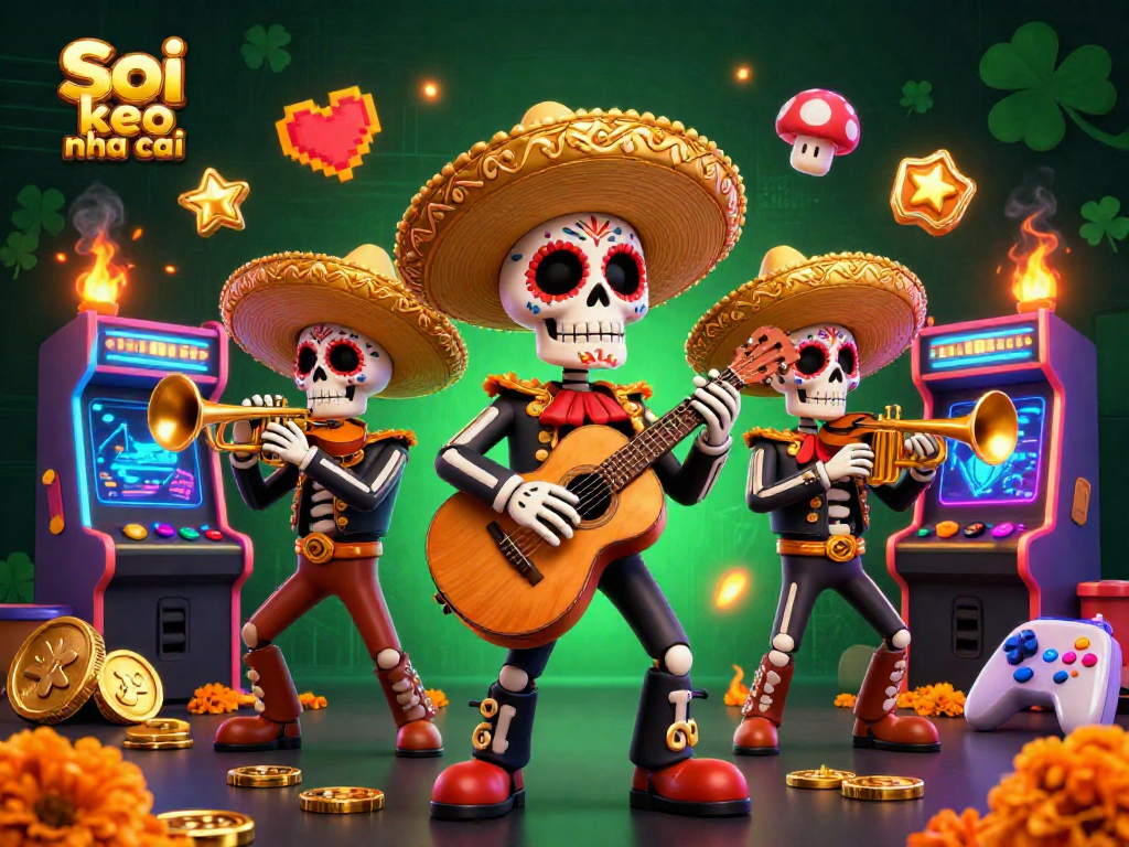 Experience thrilling action with the vibrant scene featuring soi keo nha cai steered by lively mariachi skeletons.