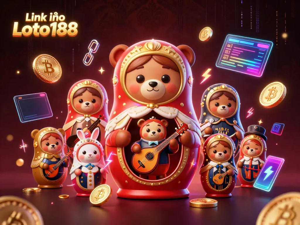Engage with the rich scene of Link vào Loto188 showcasing 3D bear dealers and crypto elements.