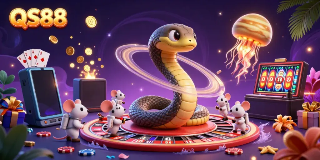 Experience the fun at QS88 with playful casino-themed characters and dynamic betting action.
