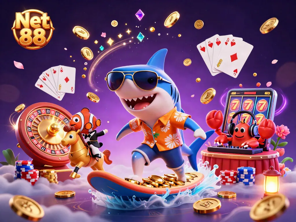 Experience thrilling betting action with Net 88's vibrant gaming elements and dynamic characters