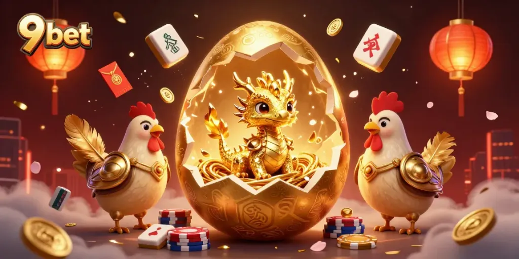 Engage with 9 bet by spinning the gold dragon's nest filled with poker chips in an exciting casino scene.