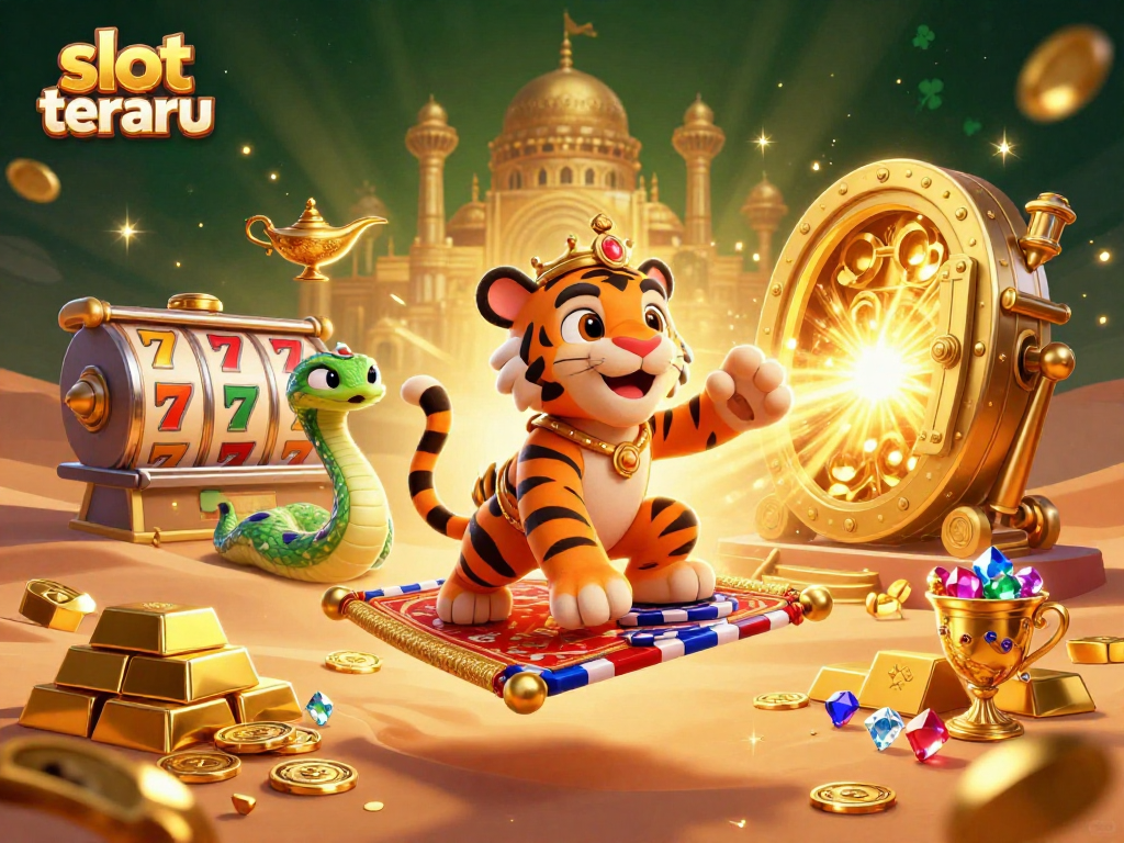 Spin the reels on slot terbaru with a vibrant casino-themed illustration featuring riches and rewards.