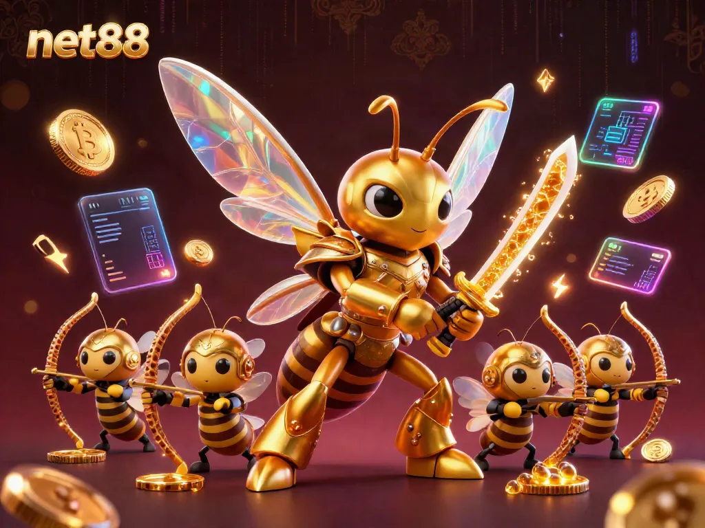 Engage in thrilling gameplay with net88, featuring samurai hornets and crypto elements in a vibrant casino world.