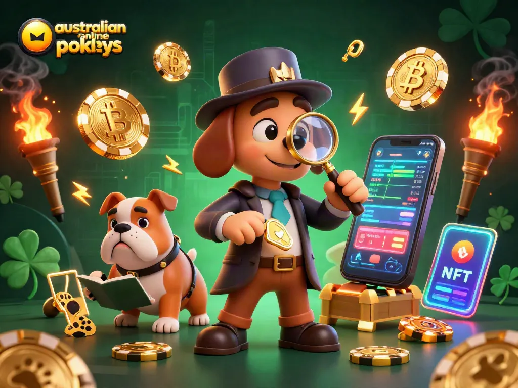 Engage with exciting australian online pokies as a detective uncovers treasures among vibrant casino elements.