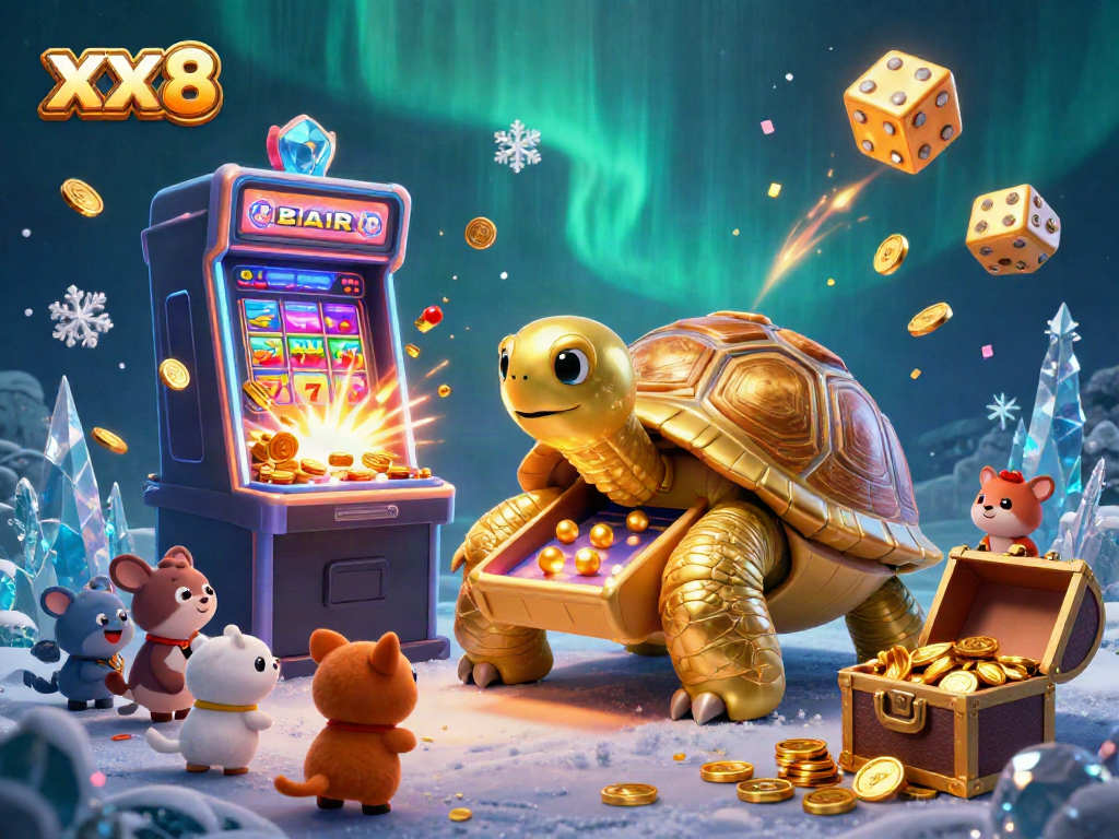 Experience the fun of winning at XX 8 in a colorful casino-themed digital illustration.