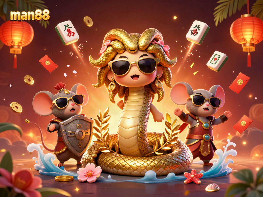 Experience thrilling games at man88 with our vibrant casino illustration featuring lively characters.