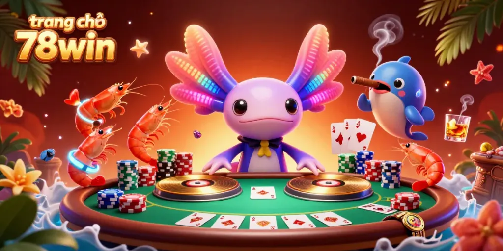 Experience the vibrant world of trang chủ 78win with a neon-themed casino illustration showcasing stunning poker action.
