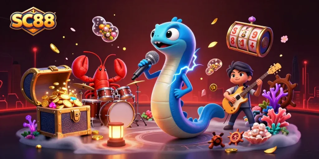 SC88 offers an exhilarating underwater casino experience with a DJ electric eel, captivating players with vibrant elements.