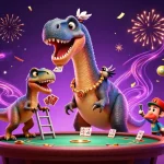 CM88 showcases a vibrant scene of a dinosaur and raptor in a dynamic casino environment, enhancing excitement.