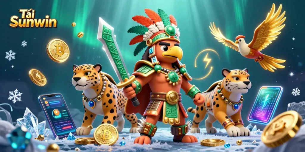 Tải Sunwin: Engage in thrilling casino action amidst Aztec warriors and cryptocurrency elements.