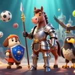 Engage with CM88's thrilling sports betting experience through this lively 3D illustration featuring dynamic characters and game elements.