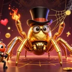 Engage with F8BET's vibrant casino world featuring a golden tarantula, brave beetle knight, and animated game elements.