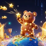 Engage with Go88's exciting universe as the constellation bear scoops coins amidst dynamic casino imagery.