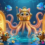 Engage with tr88 through a dynamic casino scene featuring a kraken and diving cat amid treasures and slot elements.