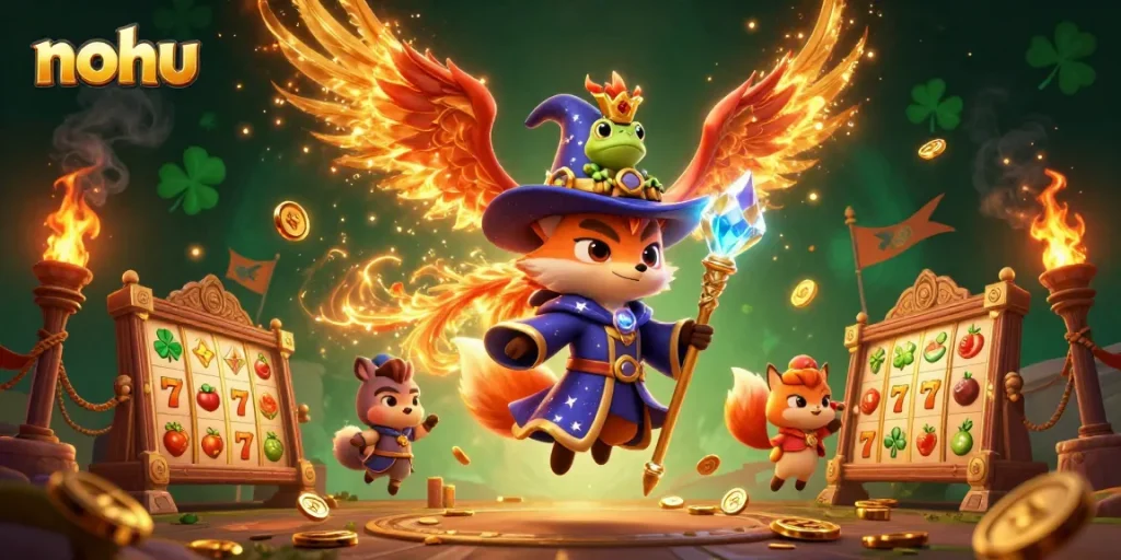 Experience thrilling nohu gameplay with enchanting characters in a vibrant casino setting.