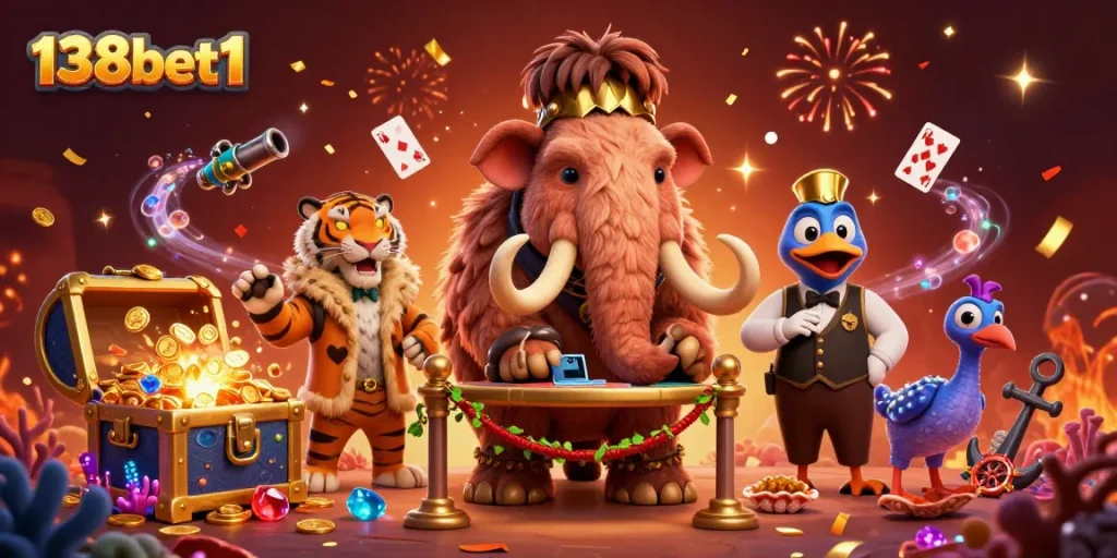 Experience thrilling gaming action with 138bet1, featuring vibrant characters and dynamic casino elements.