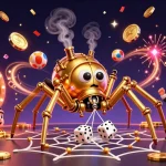 Engaging illustration of xổ số xx88 featuring vibrant lottery elements, golden spider, and dynamic gaming symbols