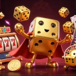 GK88 juggles golden dice in an electrifying casino scene with neon elements.