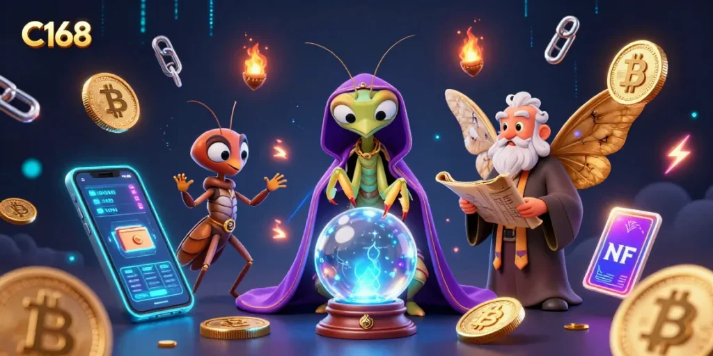 C168 showcases a vibrant online casino experience with a mystical atmosphere, featuring engaging game elements and characters.