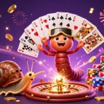 Win88 casino excitement depicted with vibrant characters playing cards and celebrating big wins amidst golden coins.
