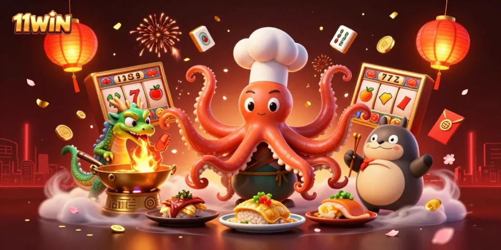 Experience the excitement of 11WIN slots featuring dynamic characters and vibrant casino elements.