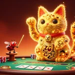 Engage with open88's dynamic poker scene featuring lucky cat fireflies in action.