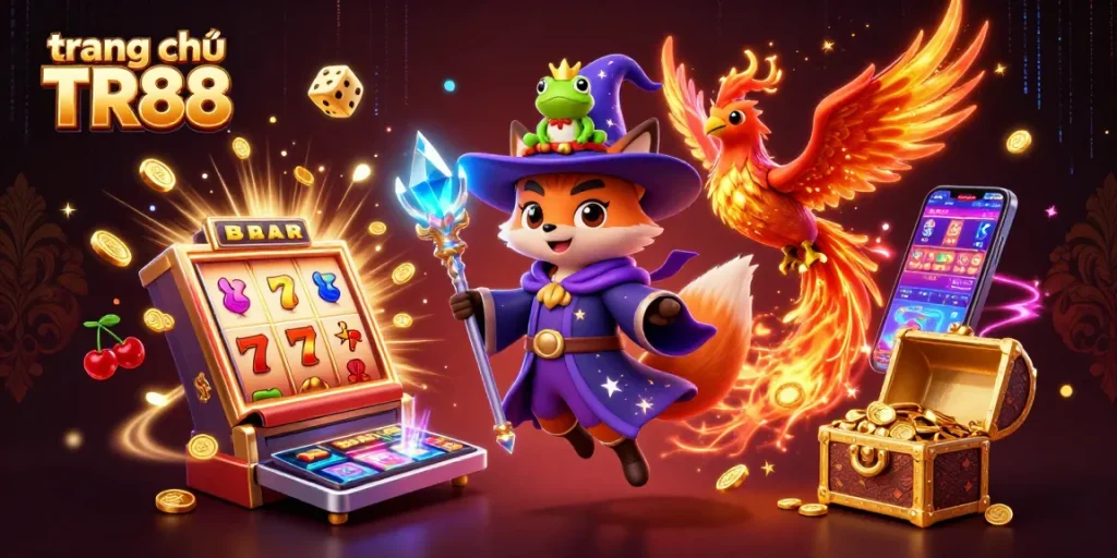 Experience the thrill at trang chủ TR88, where a mystical wizard fox and phoenix showcase exciting casino games and jackpots.