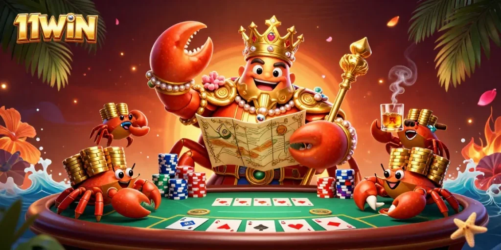 Engage in thrilling poker action with the 11WIN golden crab emperor and his treasures.