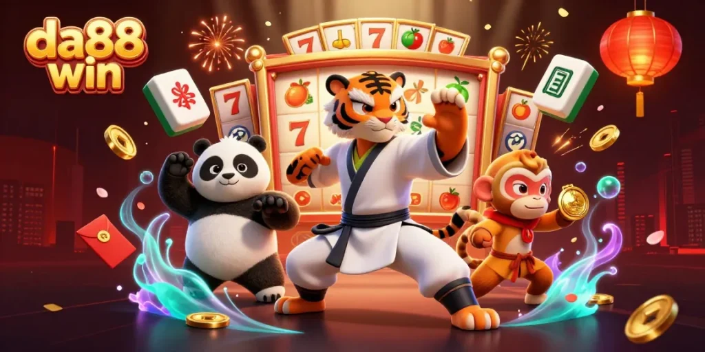 Experience the thrill of da88 win through a vibrant 3D illustration of gambling excitement, showcasing iconic gaming elements.