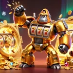 Spin the reels and win big with net88, featuring a sparkling 3D gorilla mech in a vibrant casino scene.