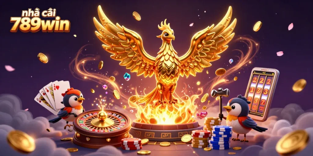 Experience the vibrant action at nhà cái 789win with a stunning 3D casino scene filled with treasures and games.