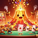 Experience excitement at 11WIN with a thrilling scene of a golden volcano erupting coins and treasures.