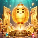Win big at fly888 with a 3D illustration showcasing vibrant casino elements and golden treasures.