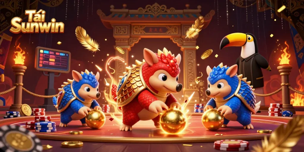 Tải Sunwin dynamic casino scene showcasing rival pangolins and betting action