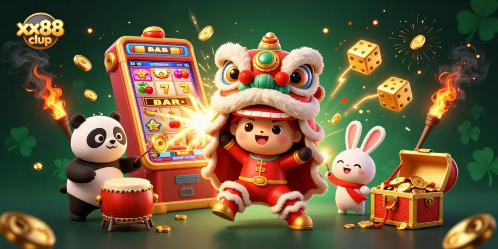 Spin slots and win big with xx88 clup, featuring vibrant casino characters and thrilling games.