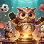 Experience immersive gameplay with 11WIN's vibrant casino scene featuring a time-traveling owl.